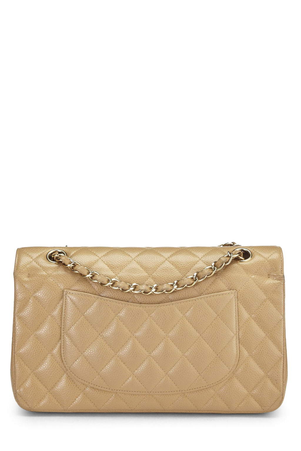 Chanel,  Beige Quilted Caviar Classic Double Flap Medium, Beige