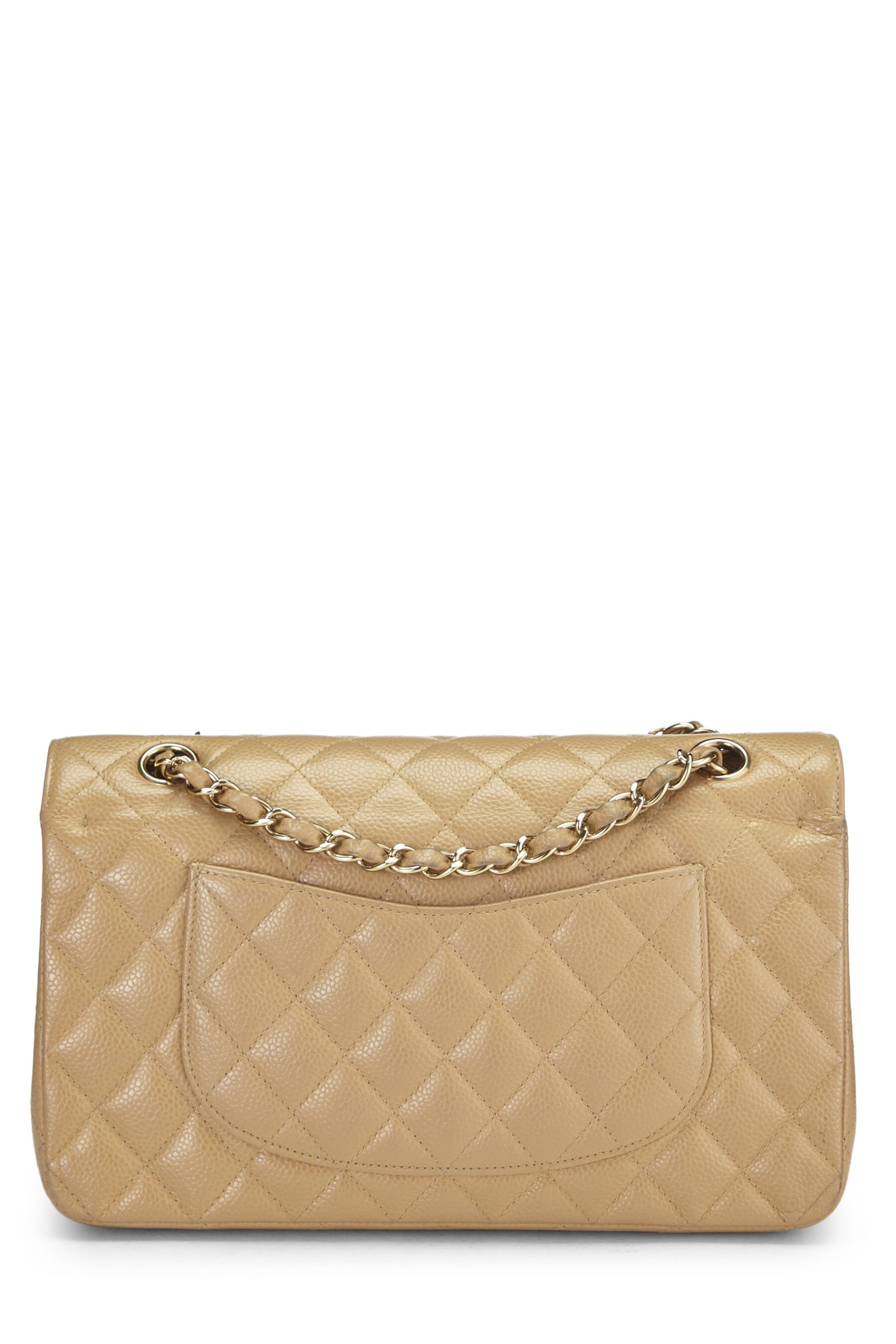 Chanel,  Beige Quilted Caviar Classic Double Flap Medium, Beige