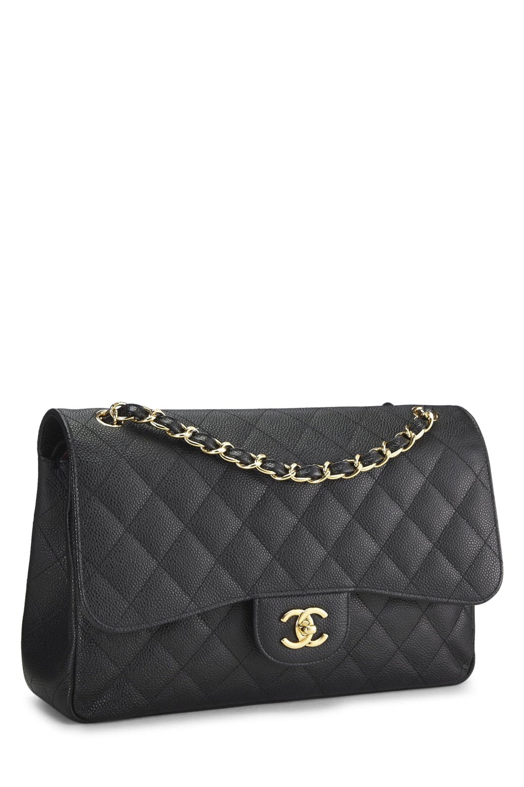 Chanel,  Black Quilted Caviar New Classic Double Flap Jumbo, Black
