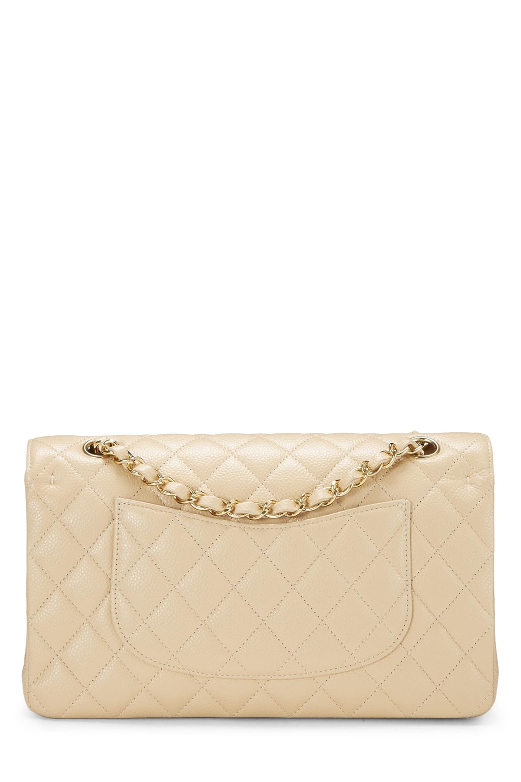 Chanel,  Beige Quilted Caviar Classic Double Flap Medium, Beige