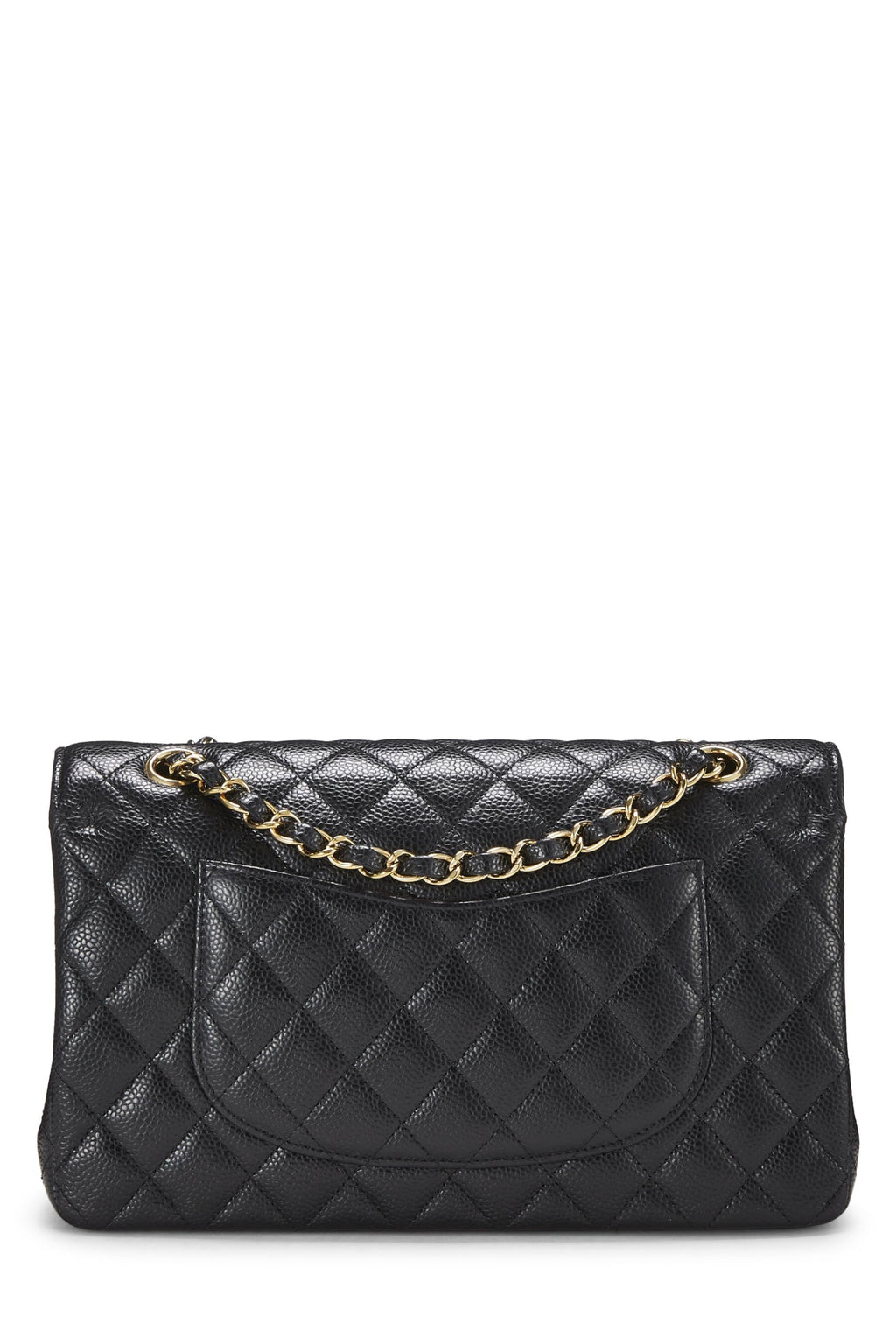 Chanel,  Black Quilted Caviar Classic Double Flap Medium, Black