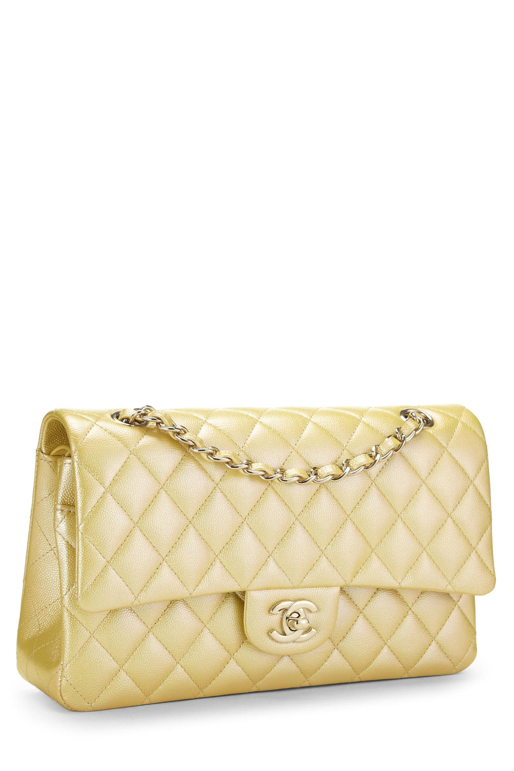 Chanel,  Iridescent Yellow Caviar Classic Double Flap Medium, Yellow