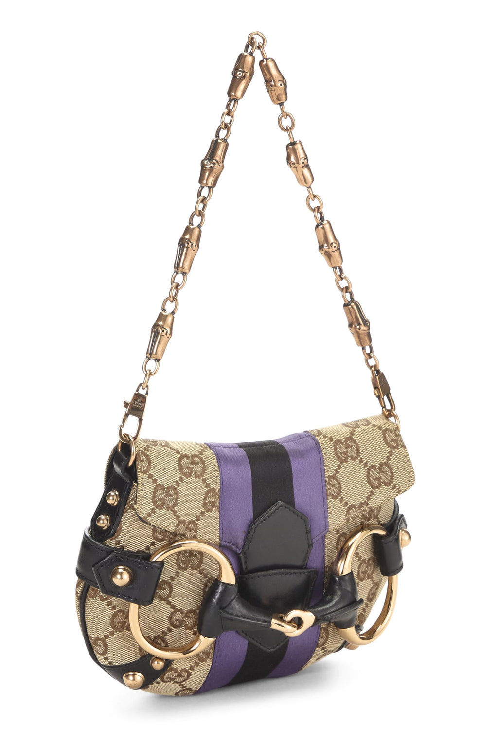 Gucci,  Purple Original GG Canvas Horsebit Chain Shoulder Bag, Purple
