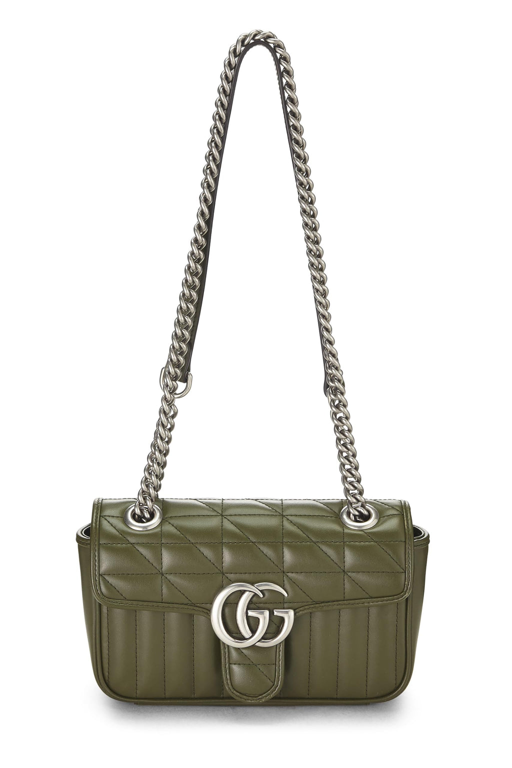 Gucci,  Green Leather Gucci Marmont Crossbody Bag, Green