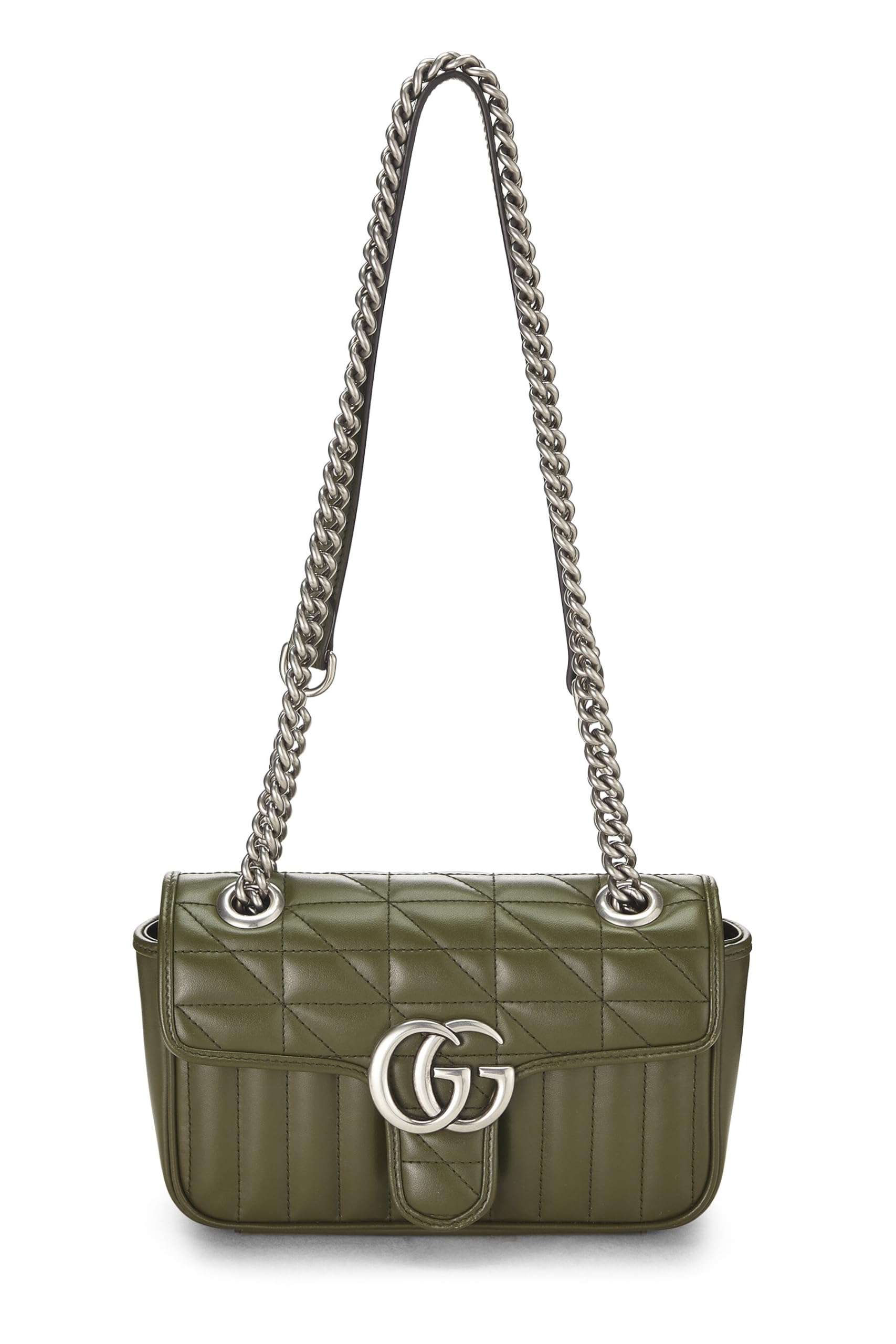 Gucci,  Green Leather Gucci Marmont Crossbody Bag, Green