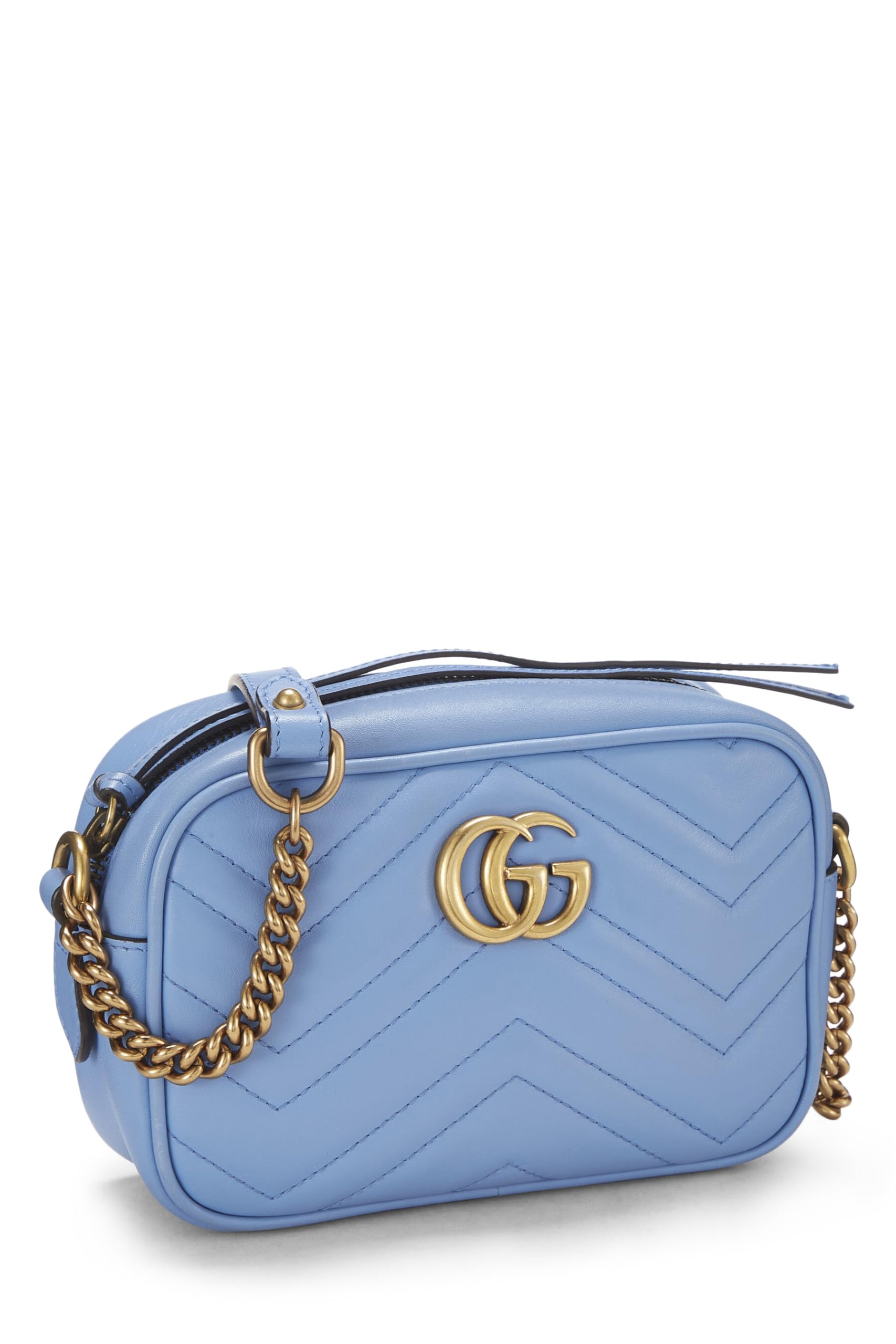 Gucci,  Blue Leather Gucci Marmont Crossbody Mini, Blue