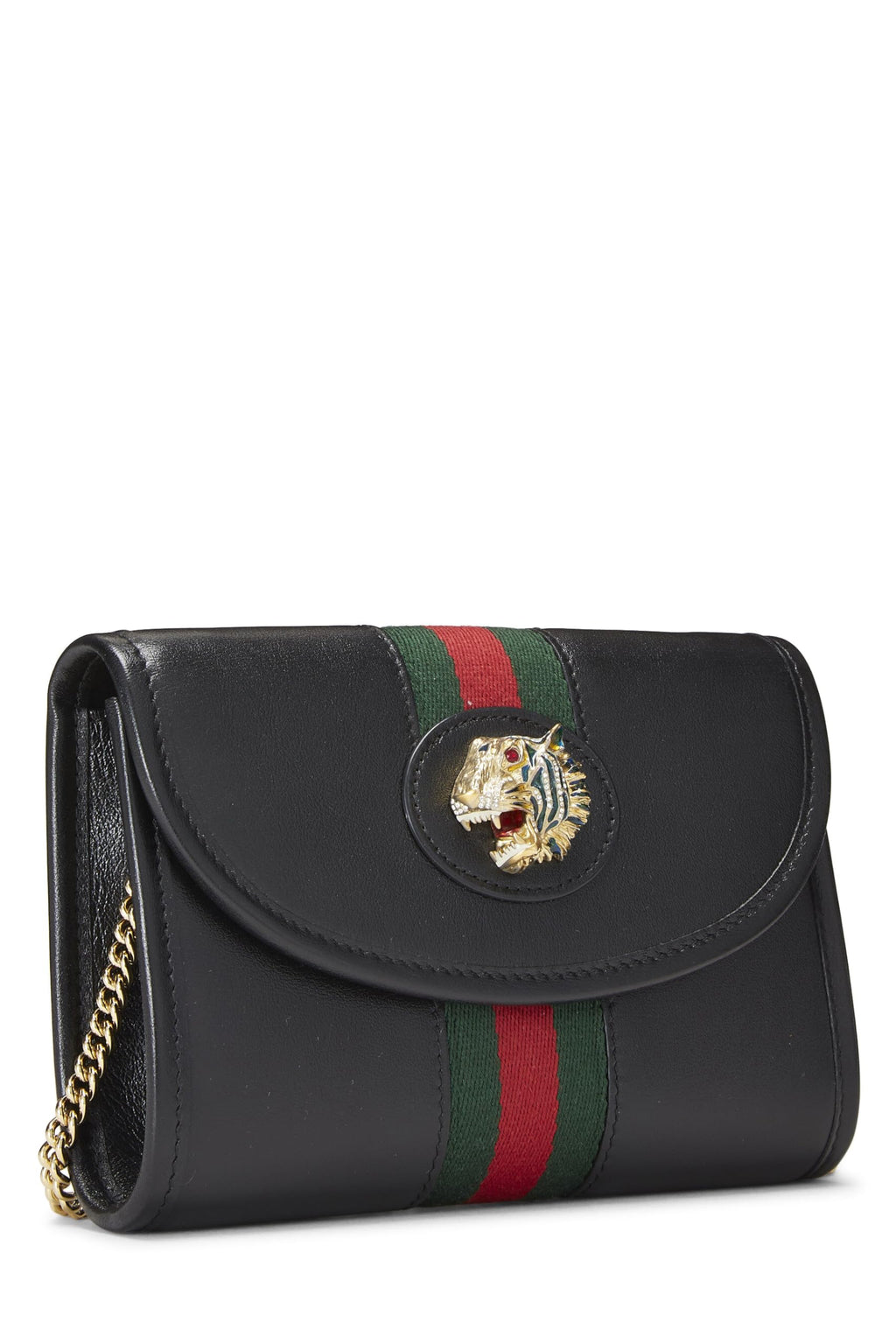Gucci,  Black Leather Web Rajah Shoulder Bag Mini, Black