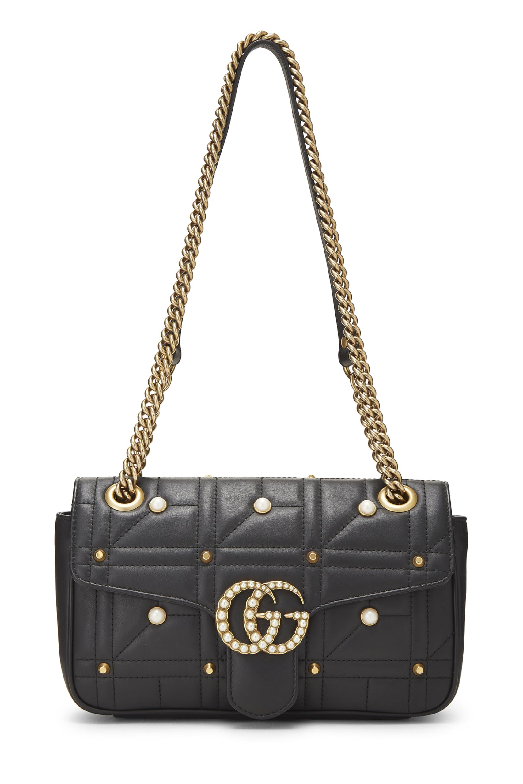 Gucci,  Black Faux Pearl MatelassÃƒÆ’Ã‚Â© Leather Marmont Shoulder Bag Small, Black