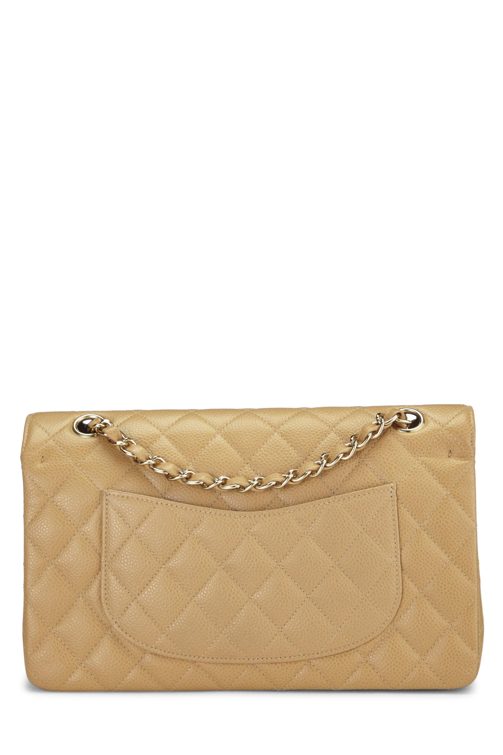 Chanel,  Beige Quilted Caviar Classic Double Flap Medium, Beige