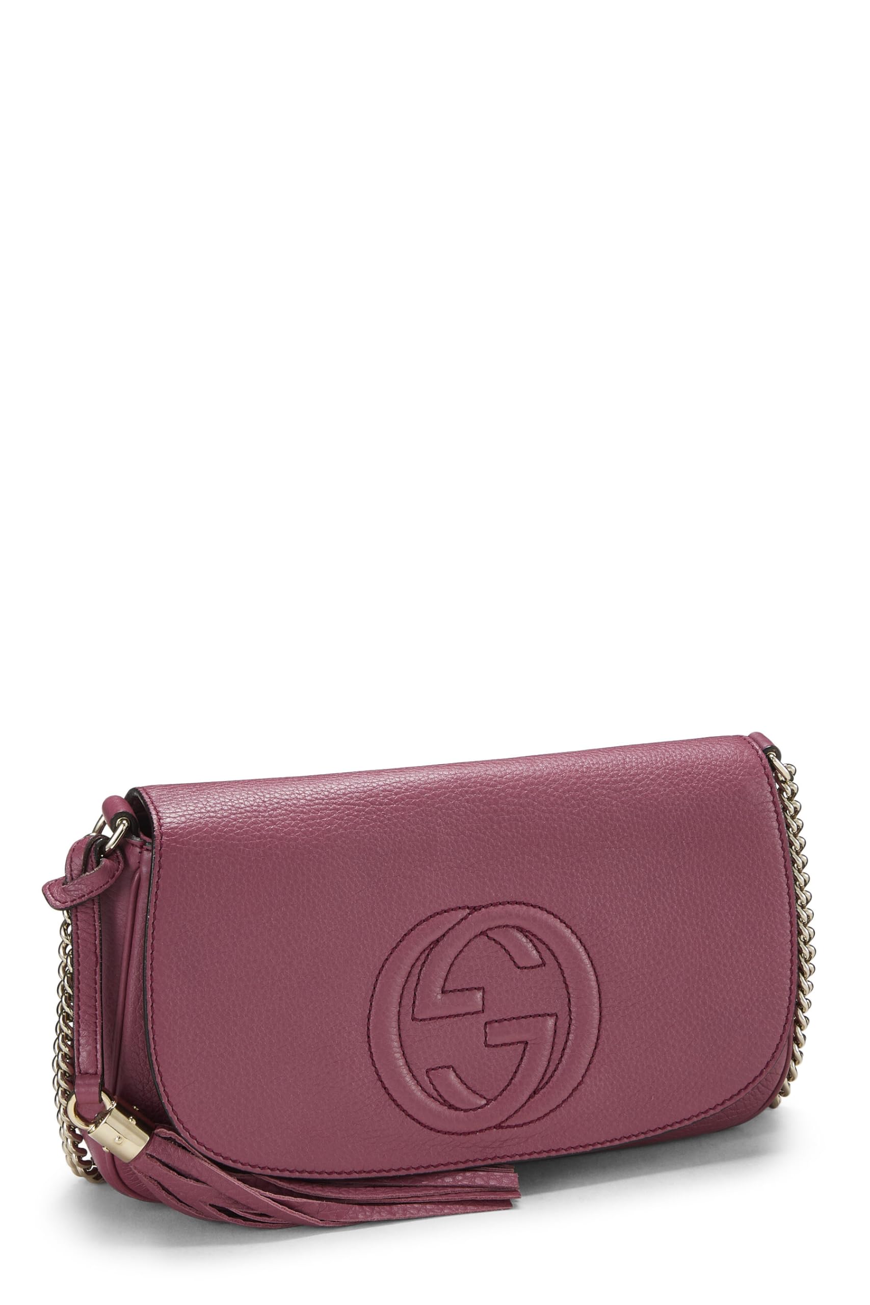 Gucci,  Purple Grained Leather Soho Chain Flap Crossbody, Purple