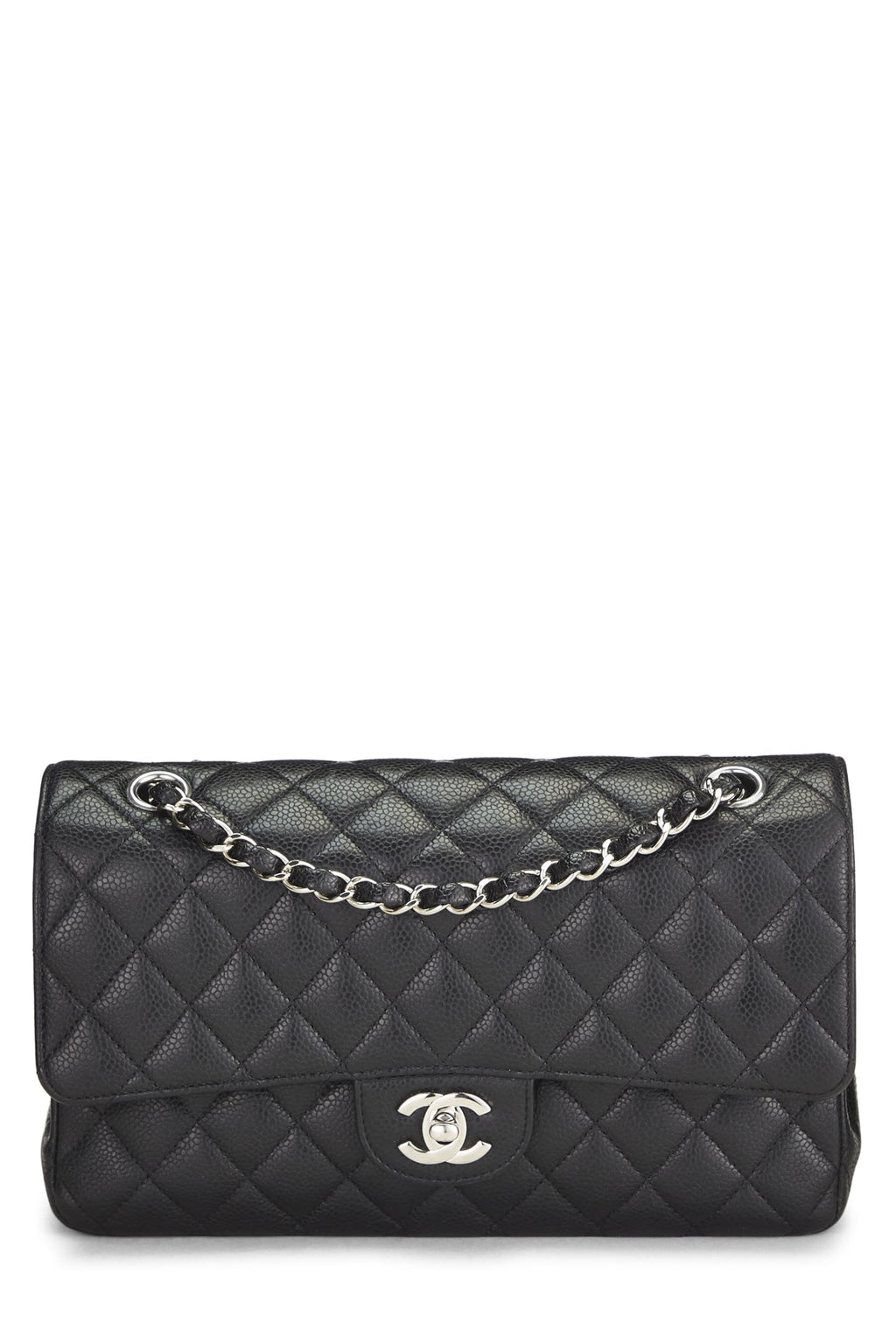 Chanel,  Black Quilted Caviar Classic Double Flap Medium, Black