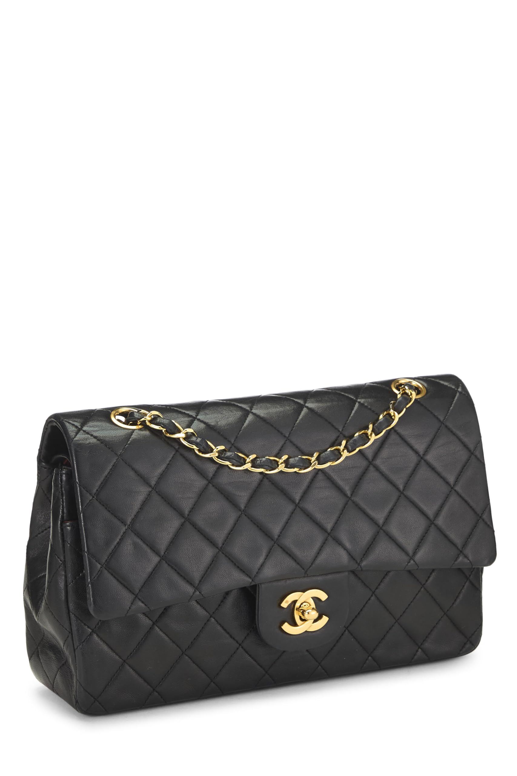 Chanel,  Black Quilted Lambskin Classic Double Flap Medium, Black