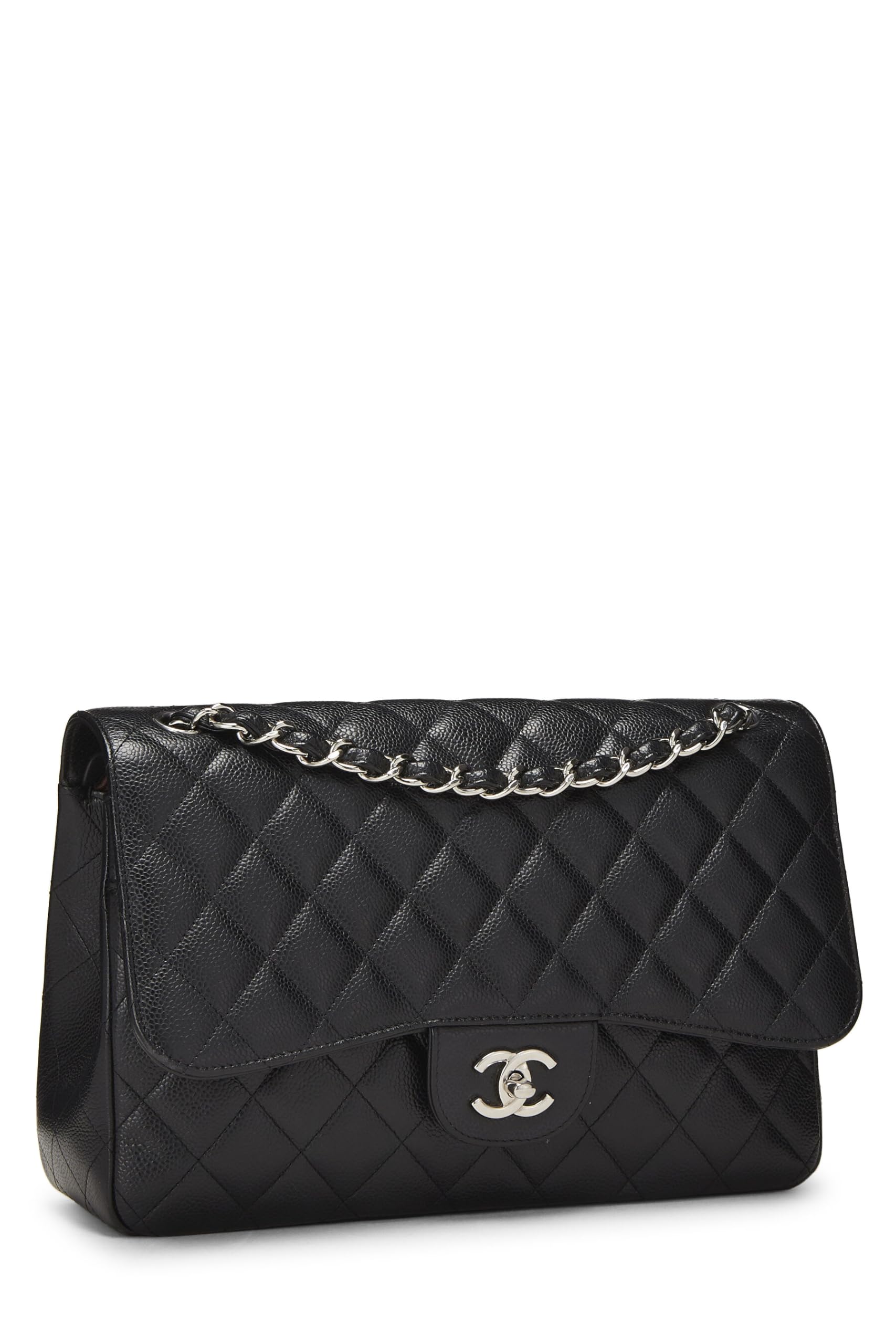 Chanel,  Black Quilted Caviar New Classic Flap Jumbo, Black
