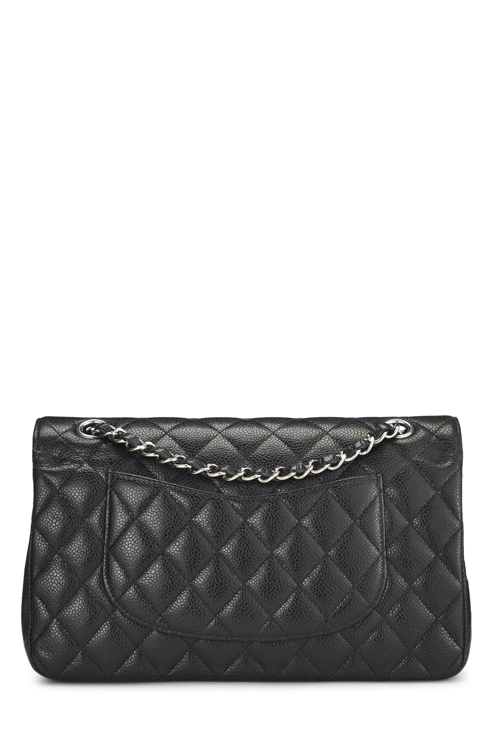 Chanel,  Black Quilted Caviar Classic Double Flap Medium, Black