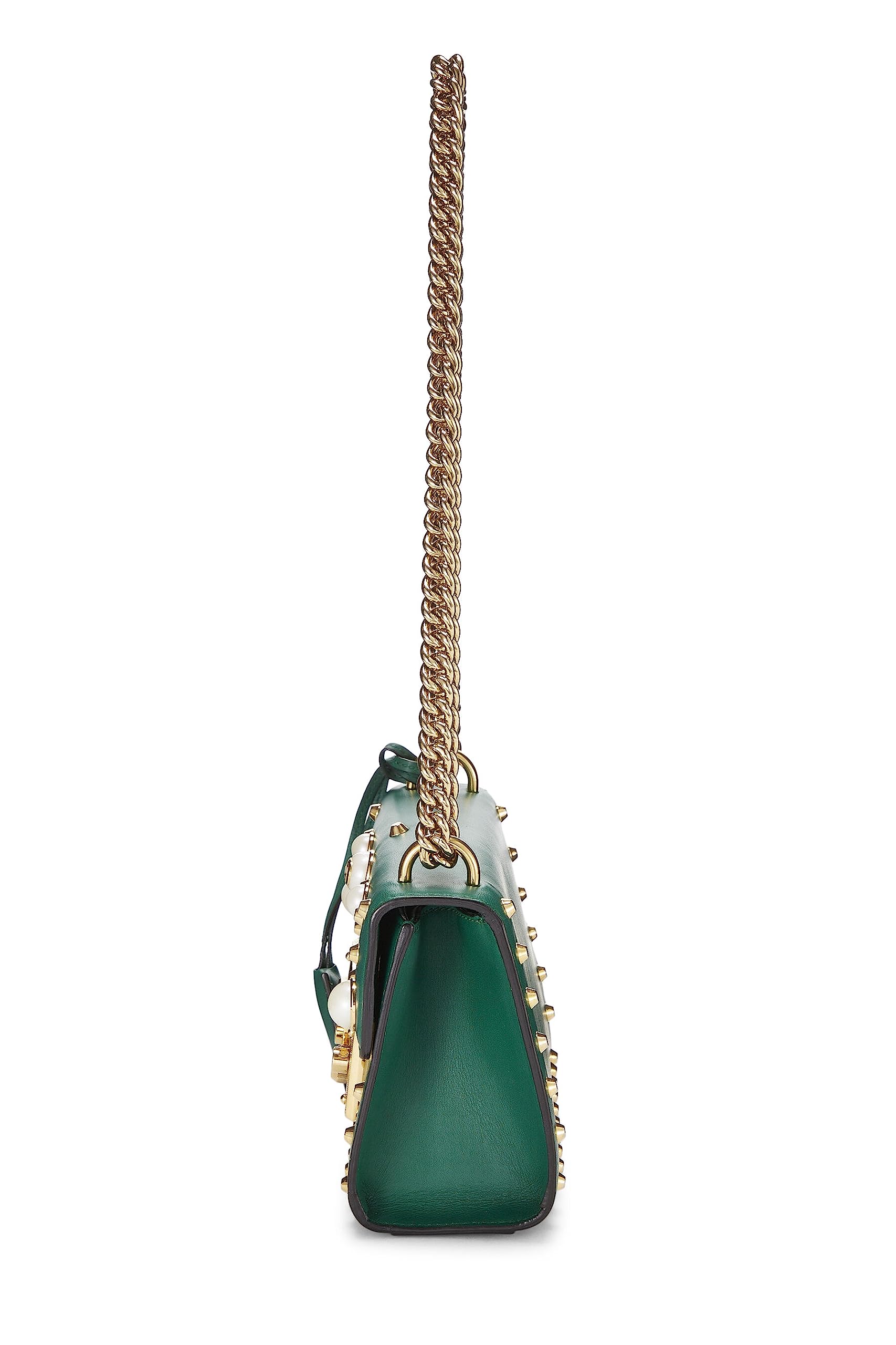 Gucci,  Green Leather Studded Padlock Shoulder Bag Small, Green