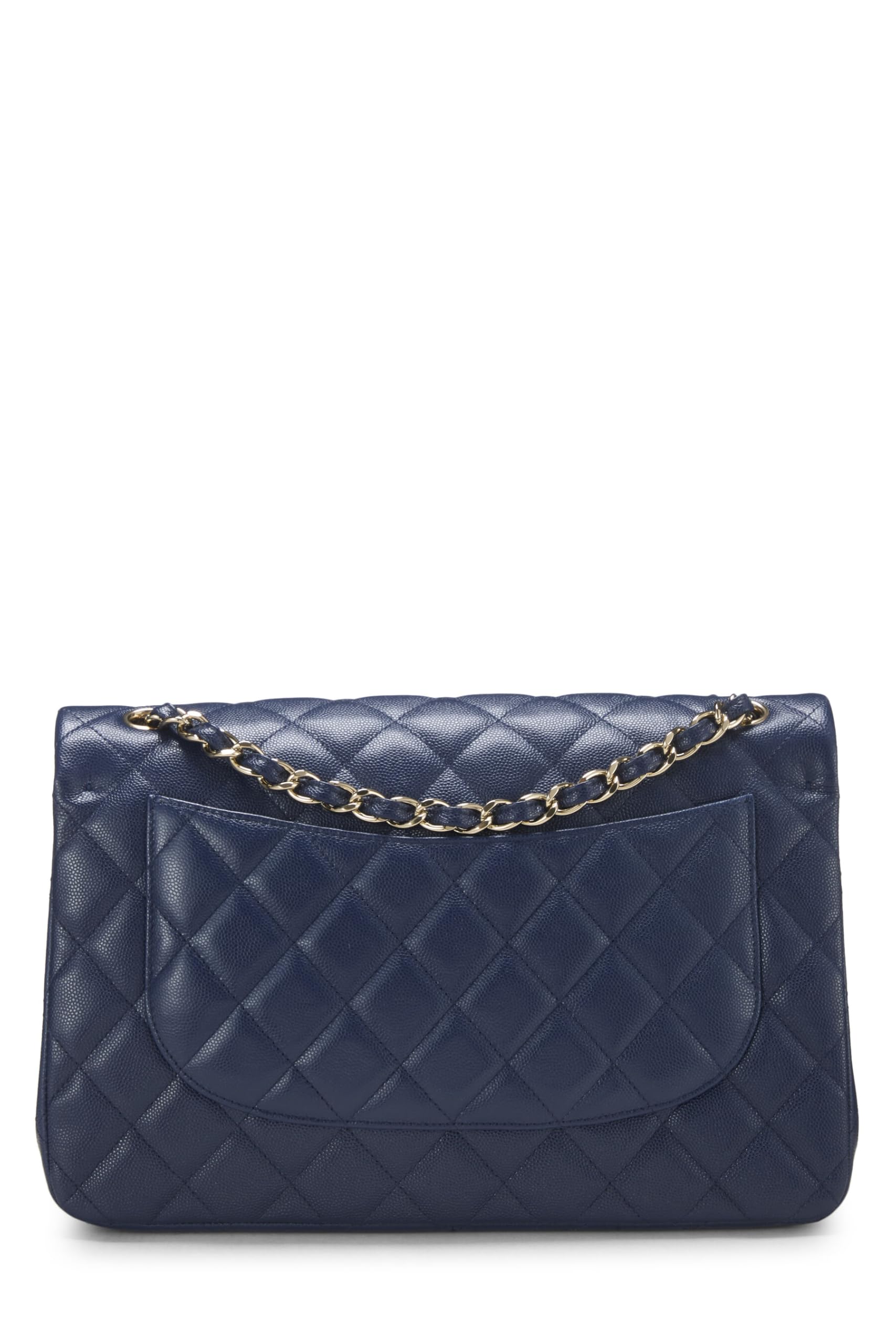 Chanel,  Navy Quilted Caviar New Classic Double Flap Jumbo, Navy