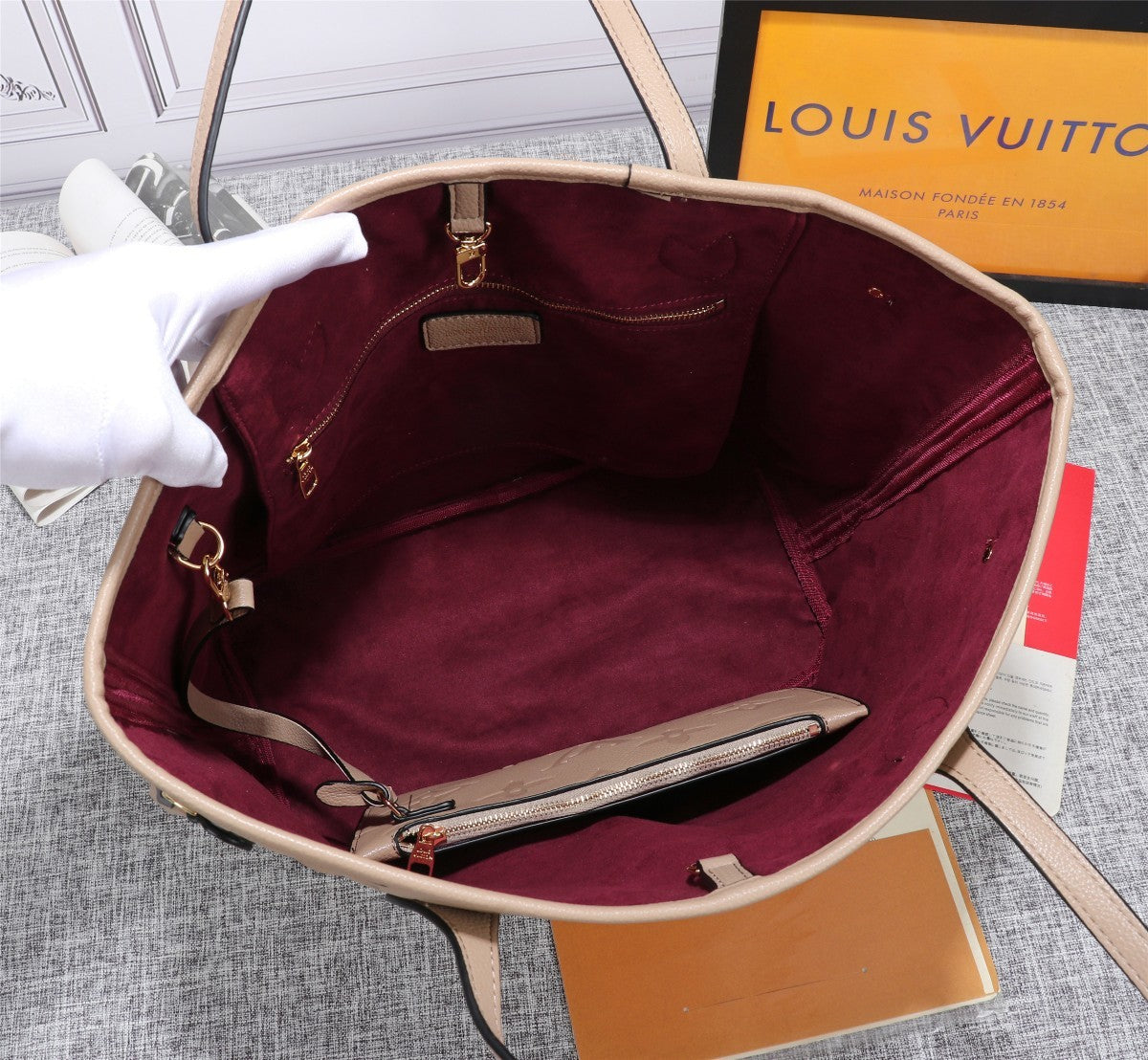 Louis Vuitton Neverfull MM Tote Bag Monogram Empreinte Tourterelle Gray For Women,  Shoulder Bags 12.2in/31cm Louis Vuitton M45686
