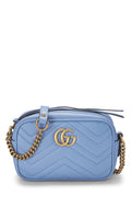 Gucci,  Blue Leather Gucci Marmont Crossbody Mini, Blue