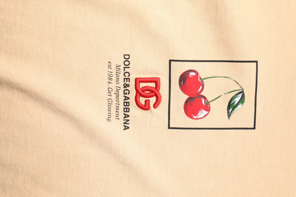 Dolce & Gabbana Beige Cotton Logo Print Crew Neck T-shirt