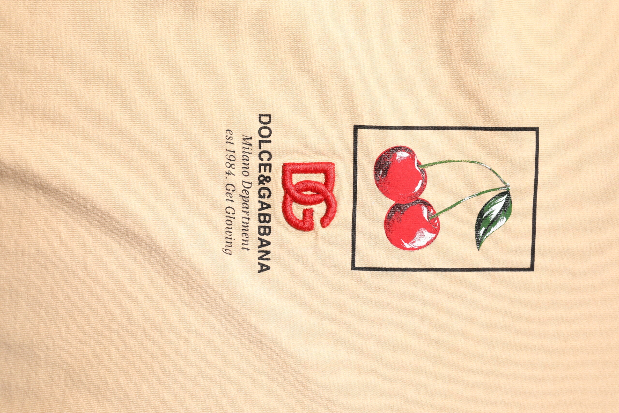 Dolce & Gabbana Beige Cotton Logo Print Crew Neck T-shirt