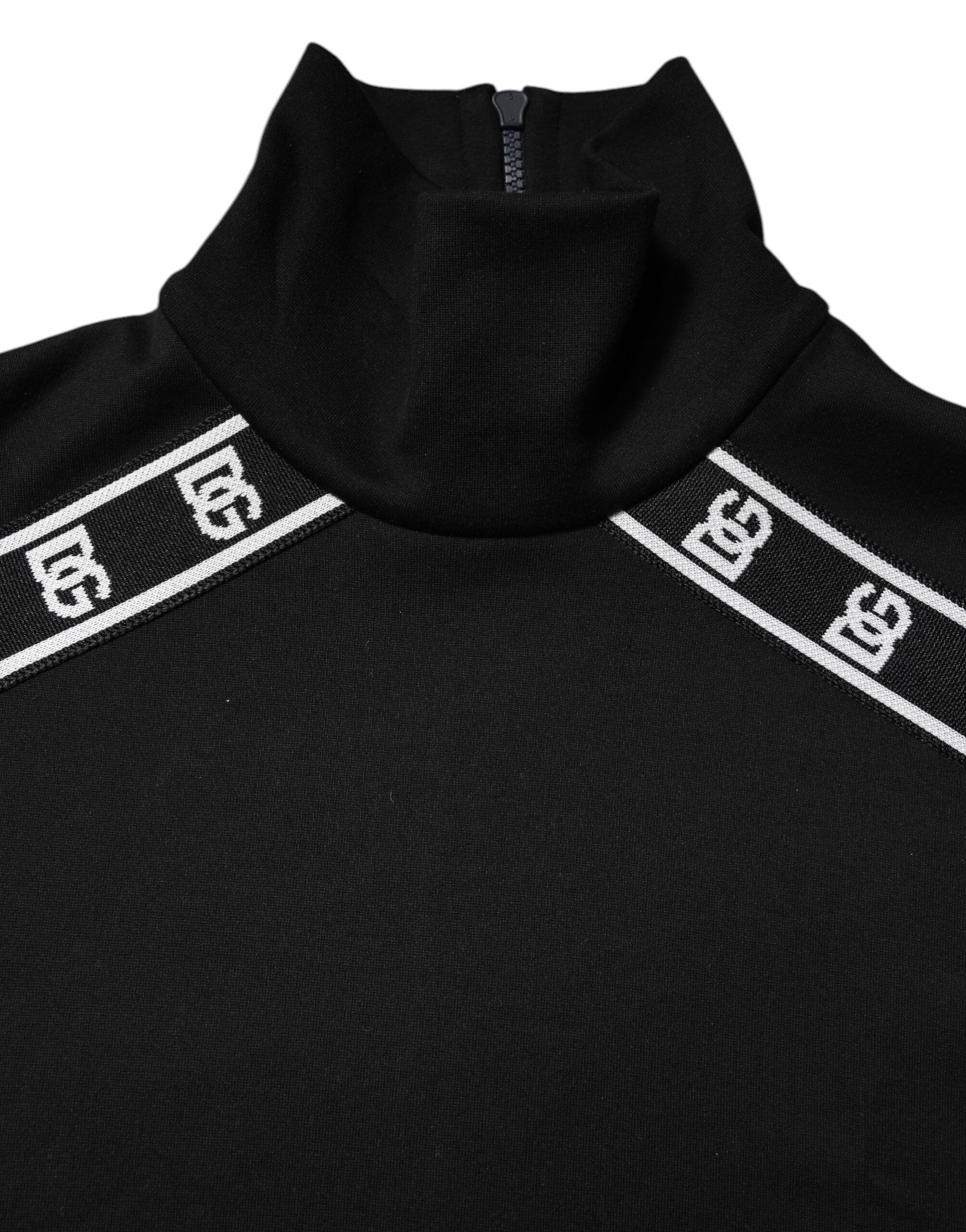 Dolce & Gabbana Black Cotton DG Print Turtleneck T-shirt