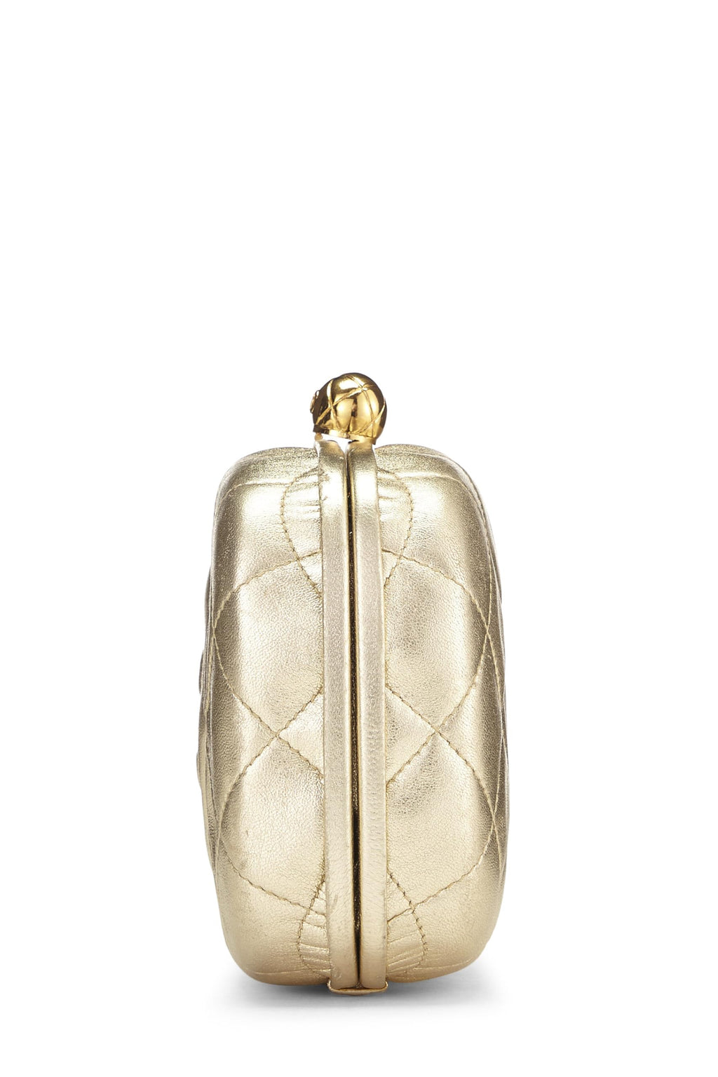 Chanel,  Metallic Gold Quilted Lambskin Kiss Lock Crossbody Bag, Gold