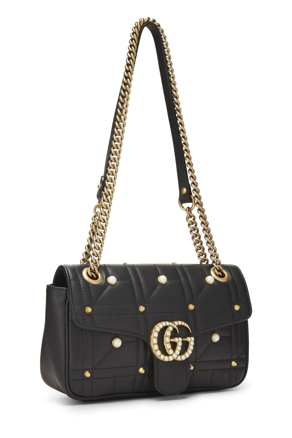 Gucci,  Black Faux Pearl MatelassÃƒÆ’Ã‚Â© Leather Marmont Shoulder Bag Small, Black
