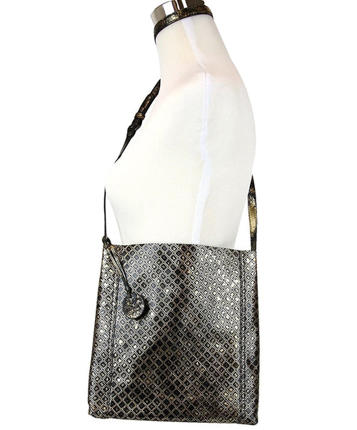 Bottega Veneta Women's Gold / Black Leather Medium Intrecciomirage Messenger Bag 298785 8414