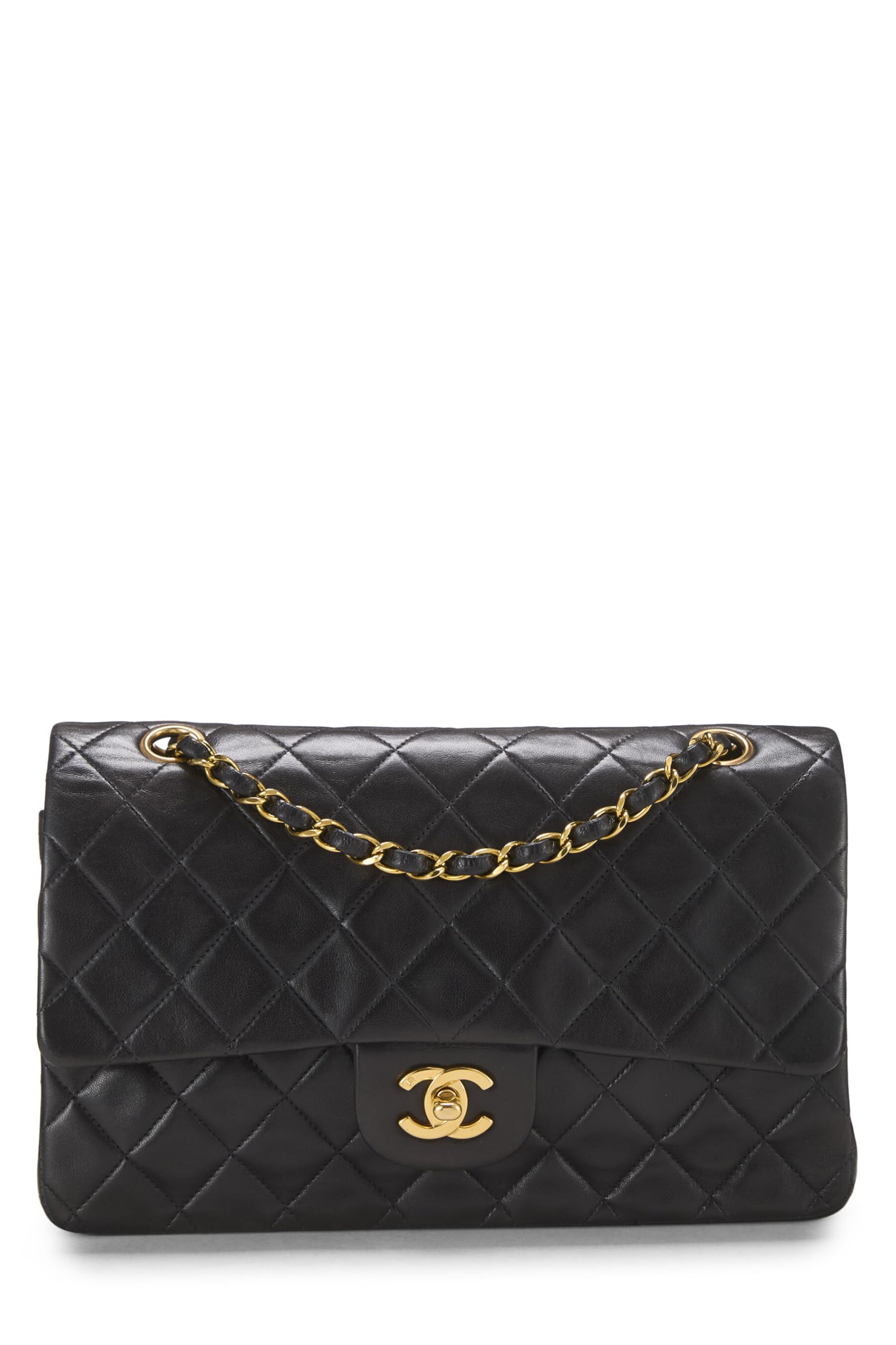 Chanel,  Black Quilted Lambskin Classic Double Flap Medium, Black