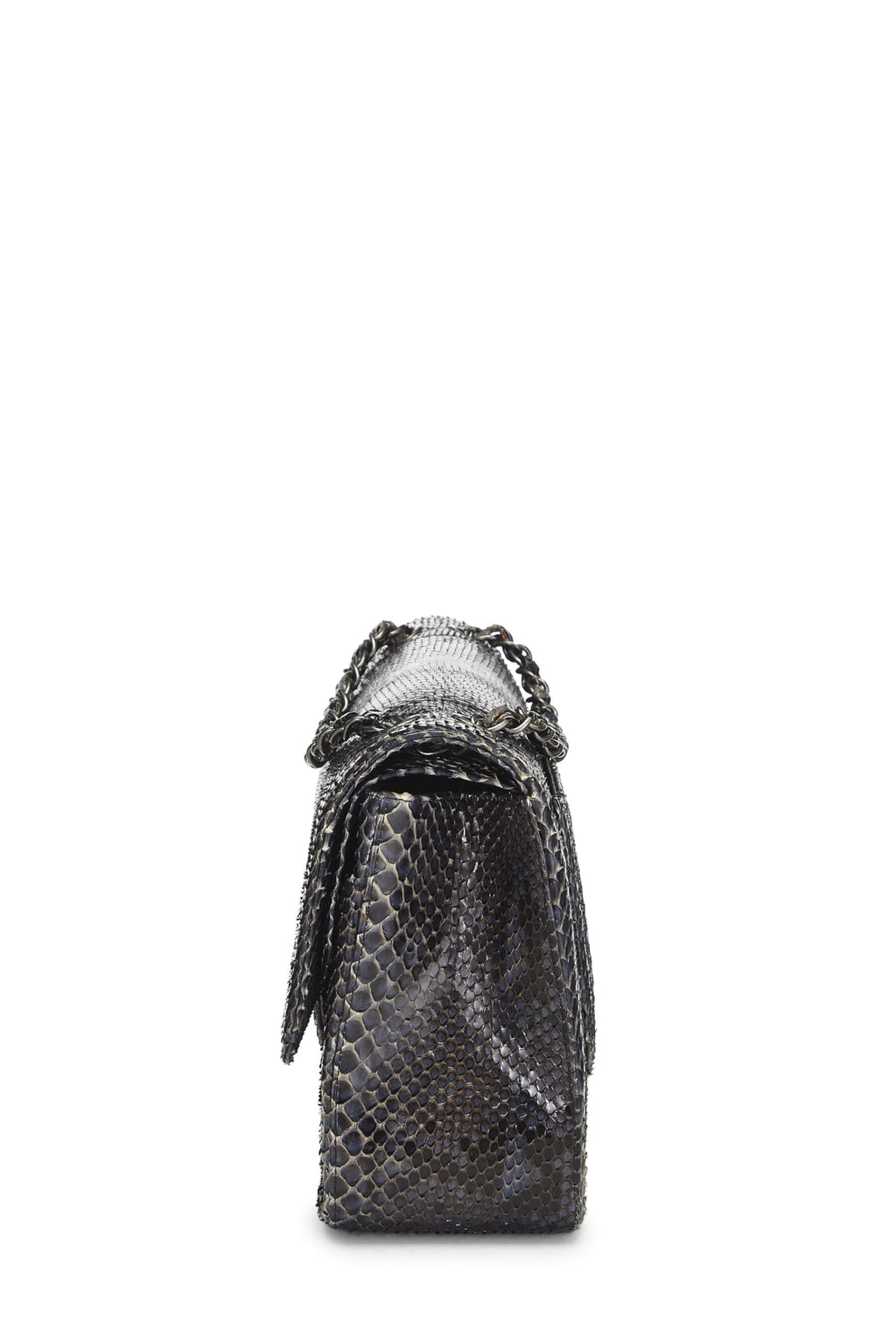 Chanel,  Navy Python New Classic Double Flap Jumbo, Blue
