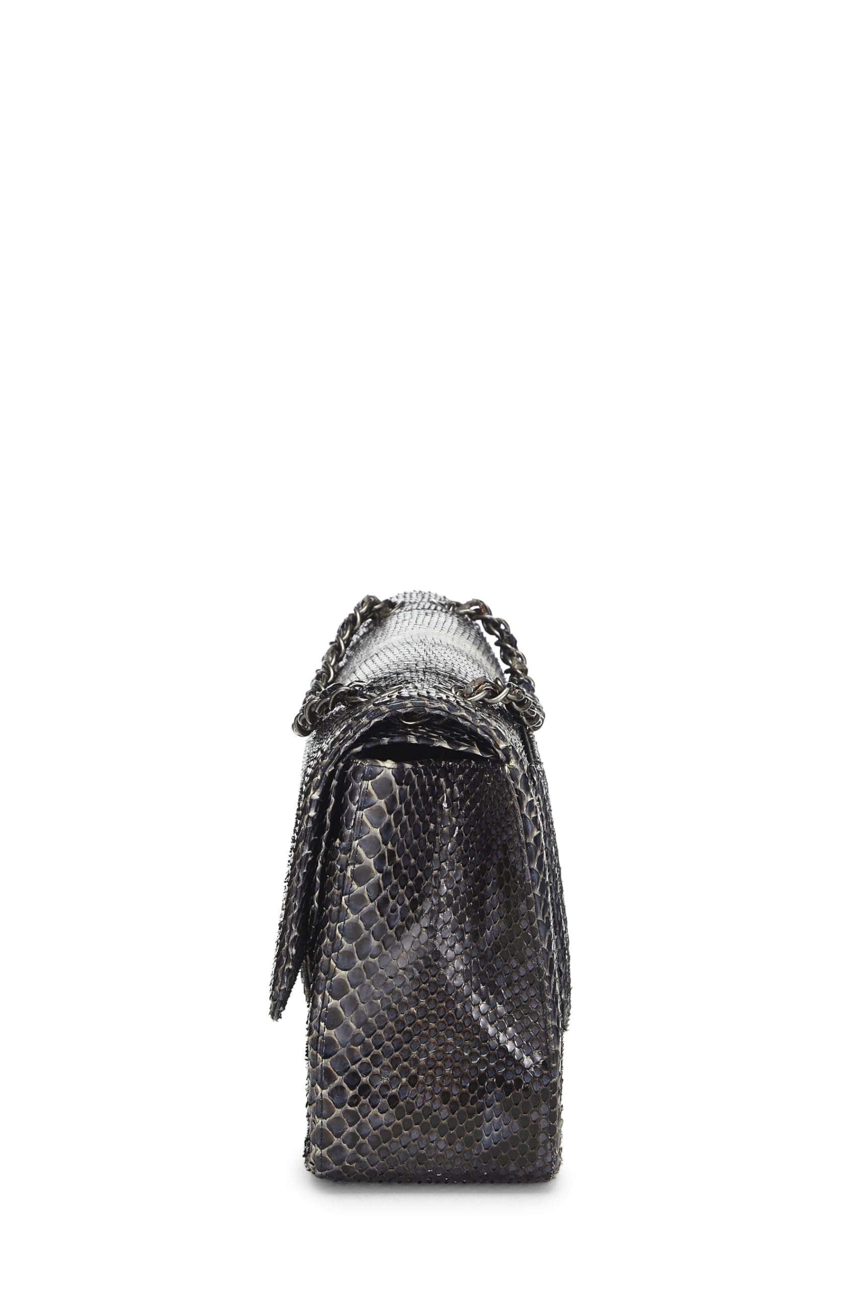 Chanel,  Navy Python New Classic Double Flap Jumbo, Blue