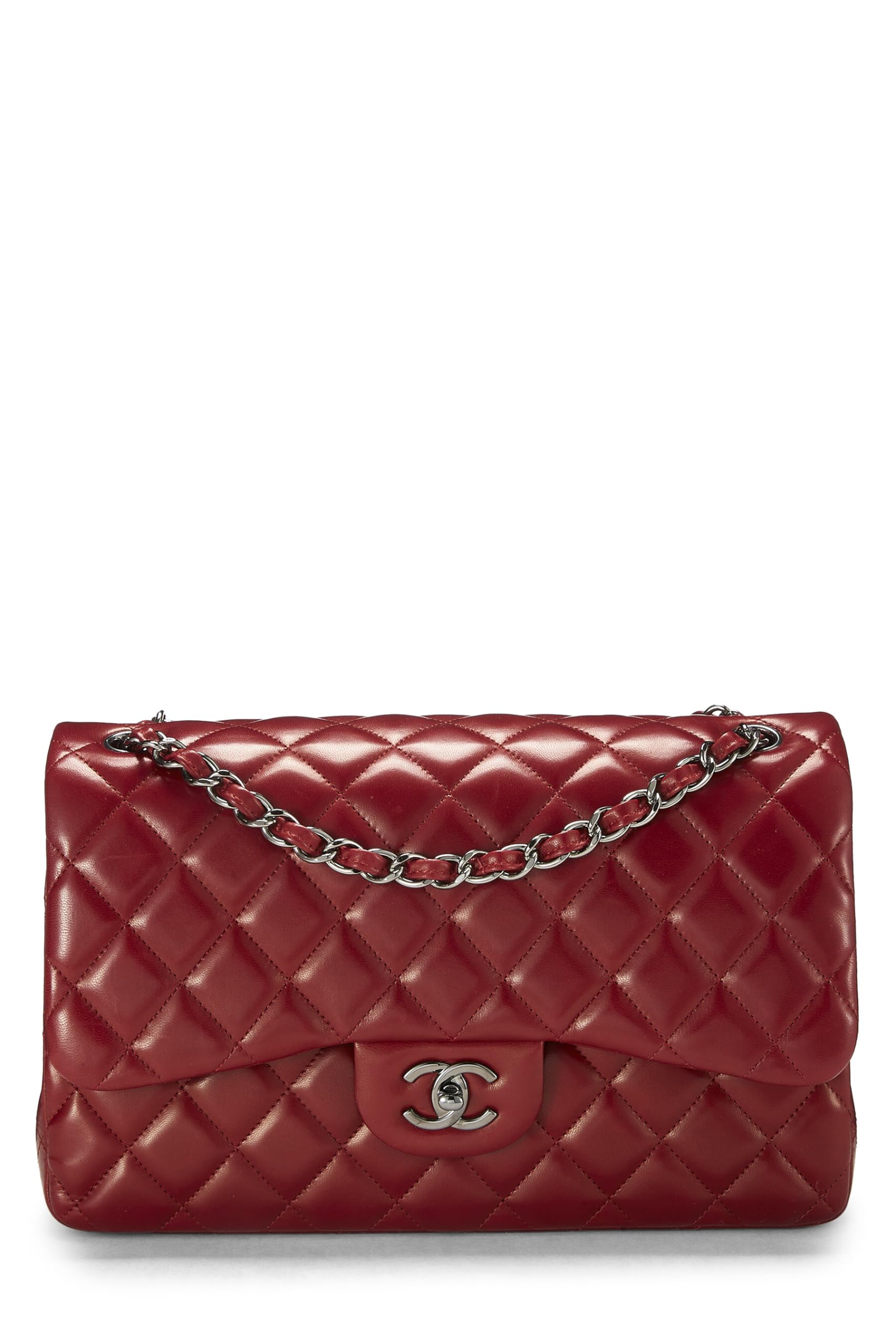 Chanel,  Red Quilted Lambskin New Classic Double Flap Jumbo, Red