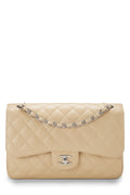 Chanel,  Beige Quilted Caviar New Classic Double Flap Jumbo, Beige