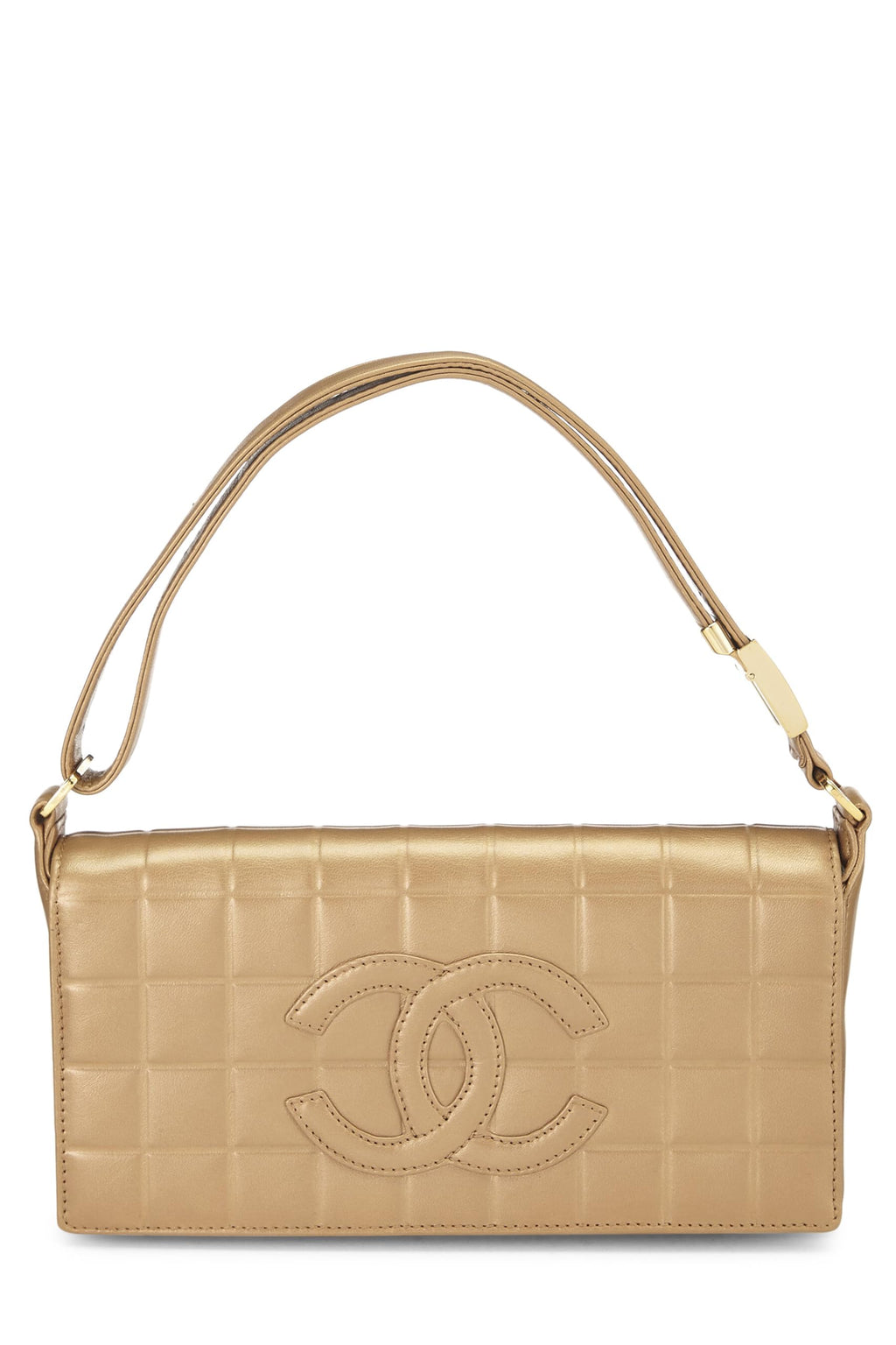 Chanel,  Gold Leather Chocolate Bar Shoulder Bag Medium, Gold