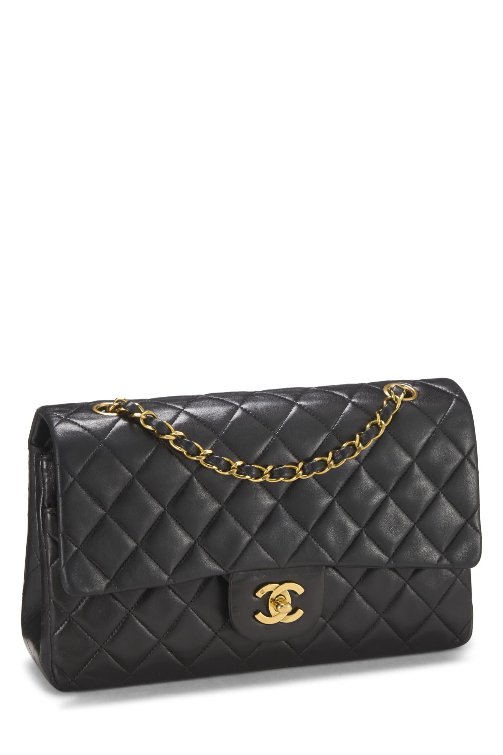 Chanel,  Black Quilted Lambskin Classic Double Flap Medium, Black