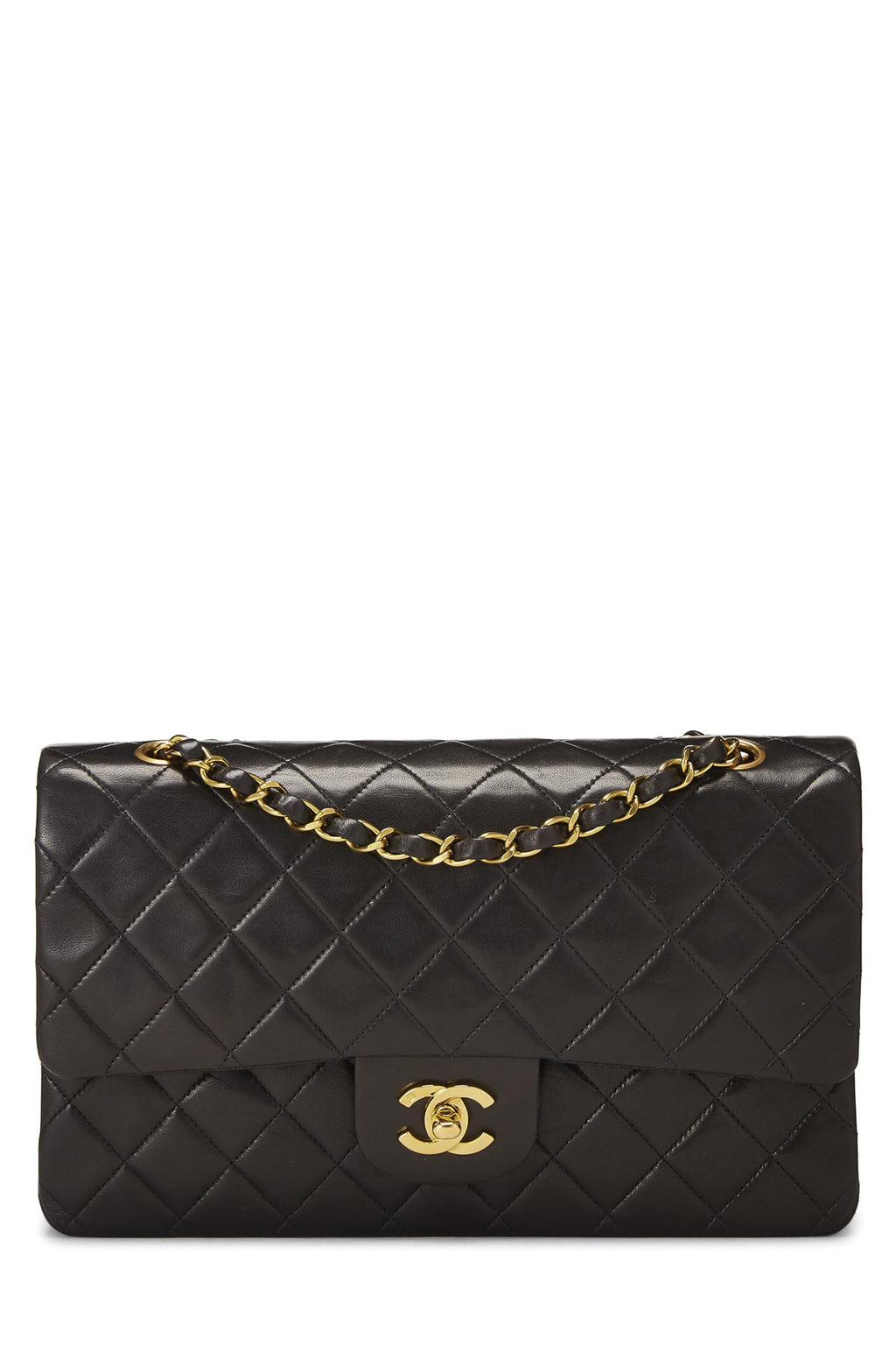 Chanel,  Black Quilted Lambskin Classic Double Flap Medium, Black