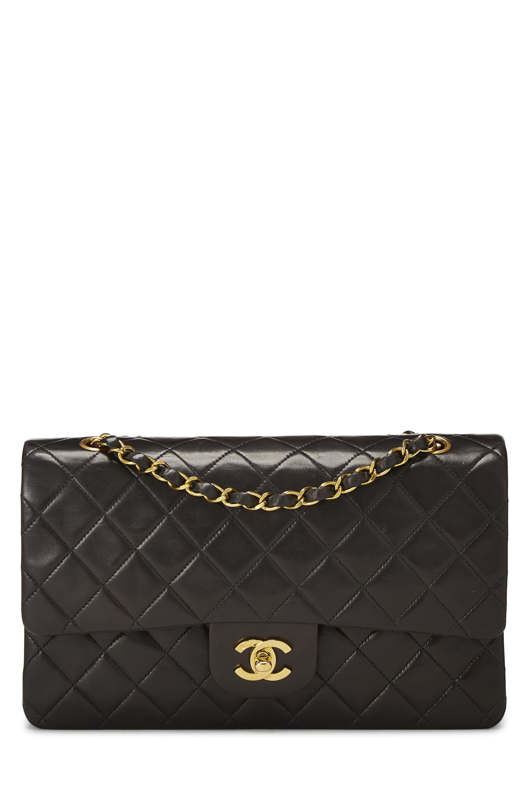 Chanel,  Black Quilted Lambskin Classic Double Flap Medium, Black