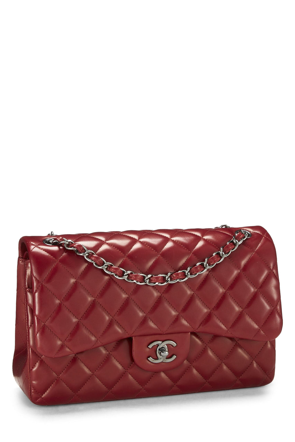 Chanel,  Red Quilted Lambskin New Classic Double Flap Jumbo, Red