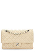 Chanel,  Beige Quilted Caviar Classic Double Flap Medium, Beige