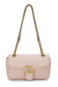 Gucci,  Pink Leather GG Marmont Shoulder Bag Small, Pink
