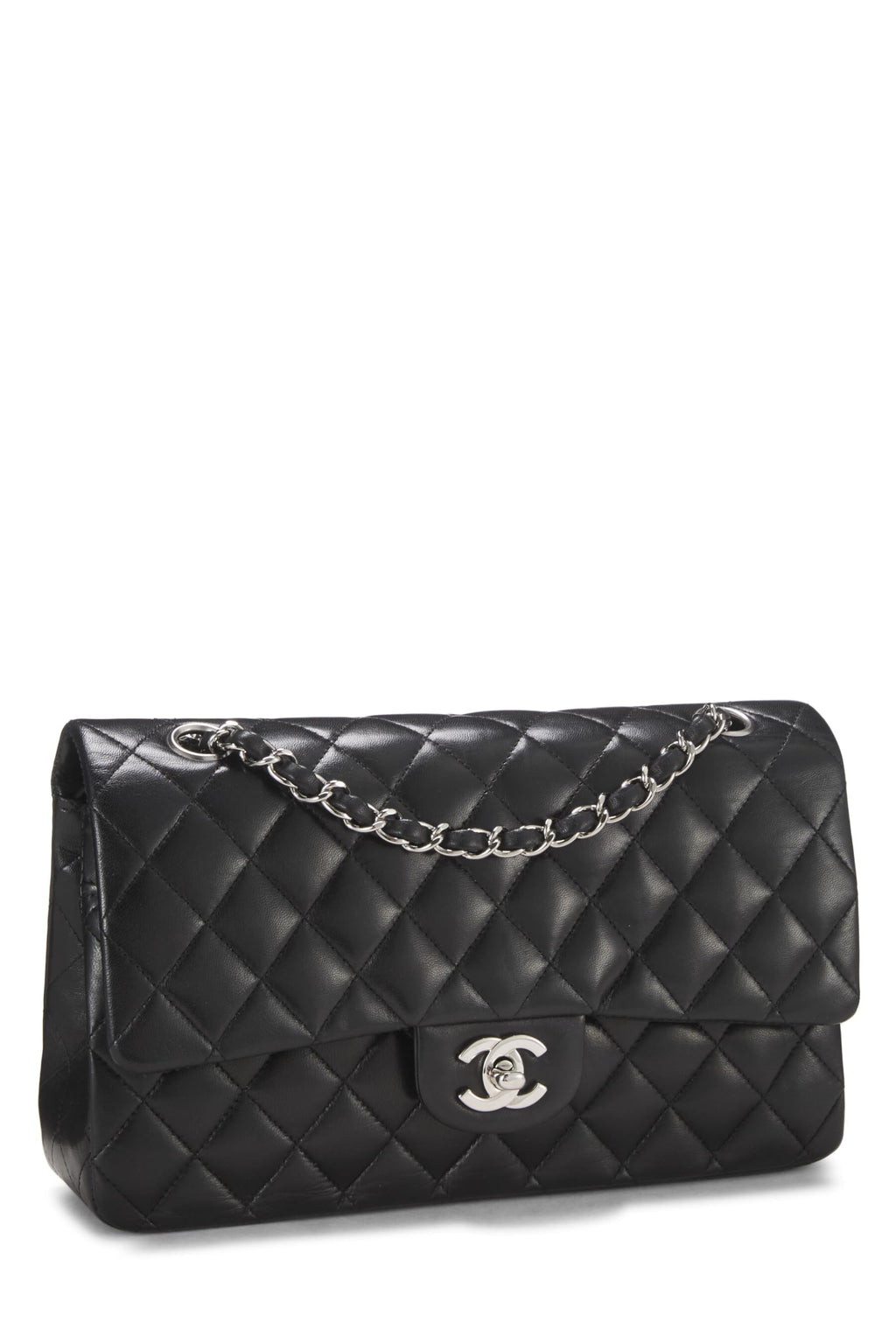 Chanel,  Black Quilted Lambskin Classic Double Flap Medium, Black
