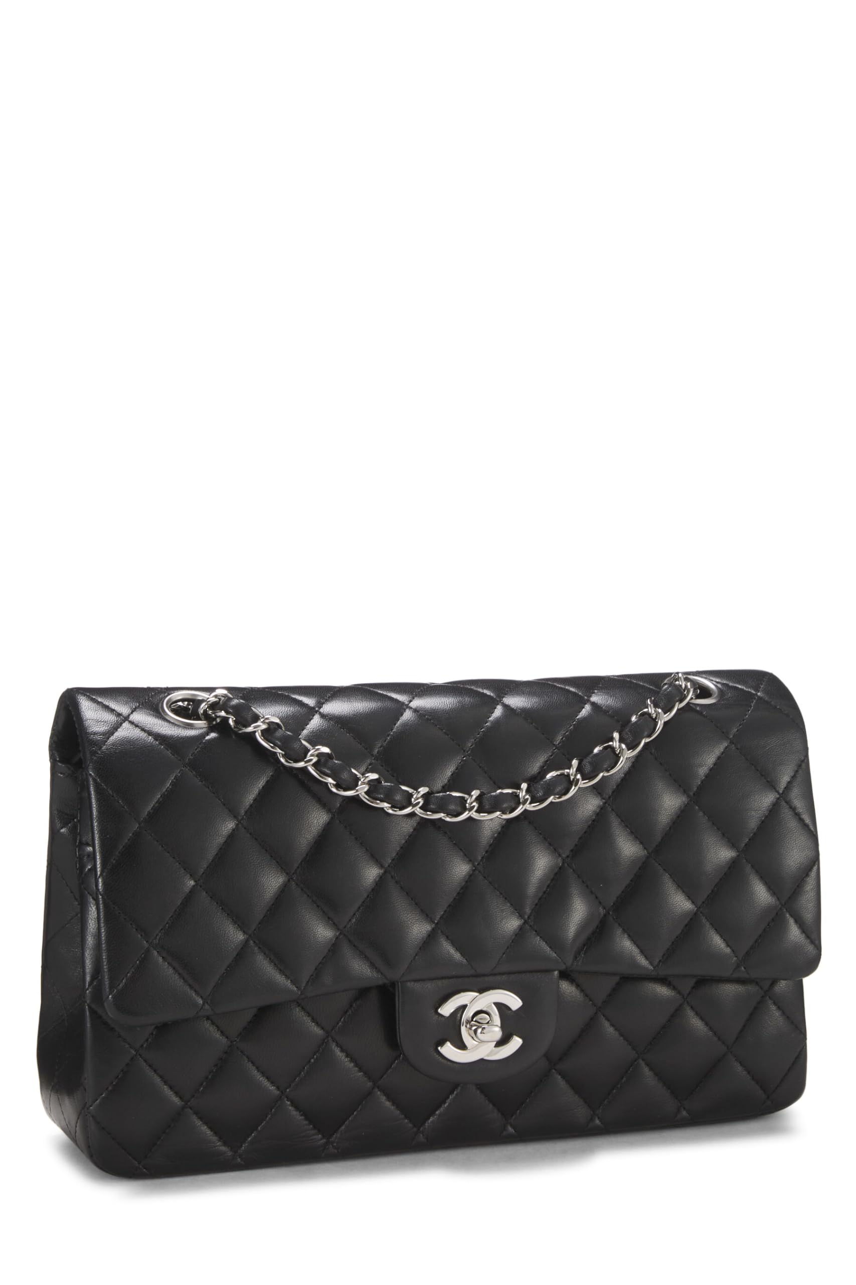 Chanel,  Black Quilted Lambskin Classic Double Flap Medium, Black