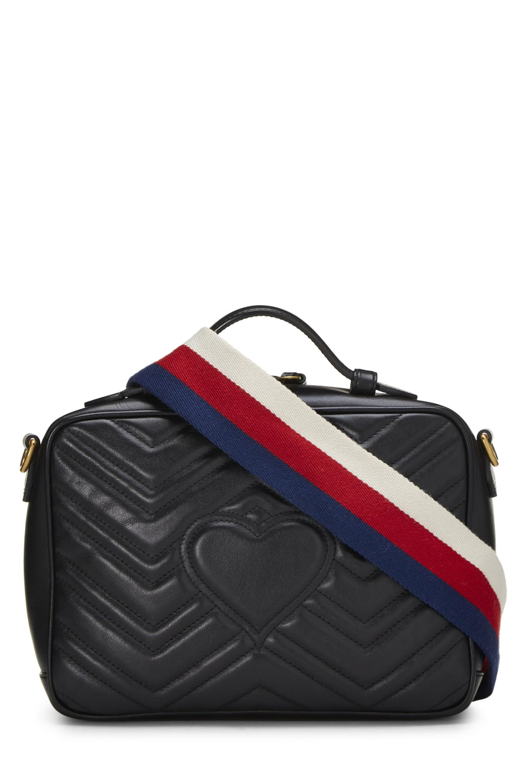 Gucci,  Black Leather GG Marmont Top Handle Shoulder Bag Small, Black