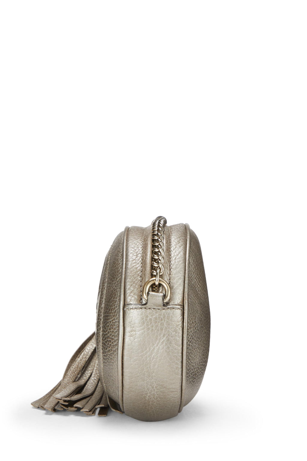 Gucci,  Metallic Gold Leather Soho Round Chain Crossbody Mini, Gold