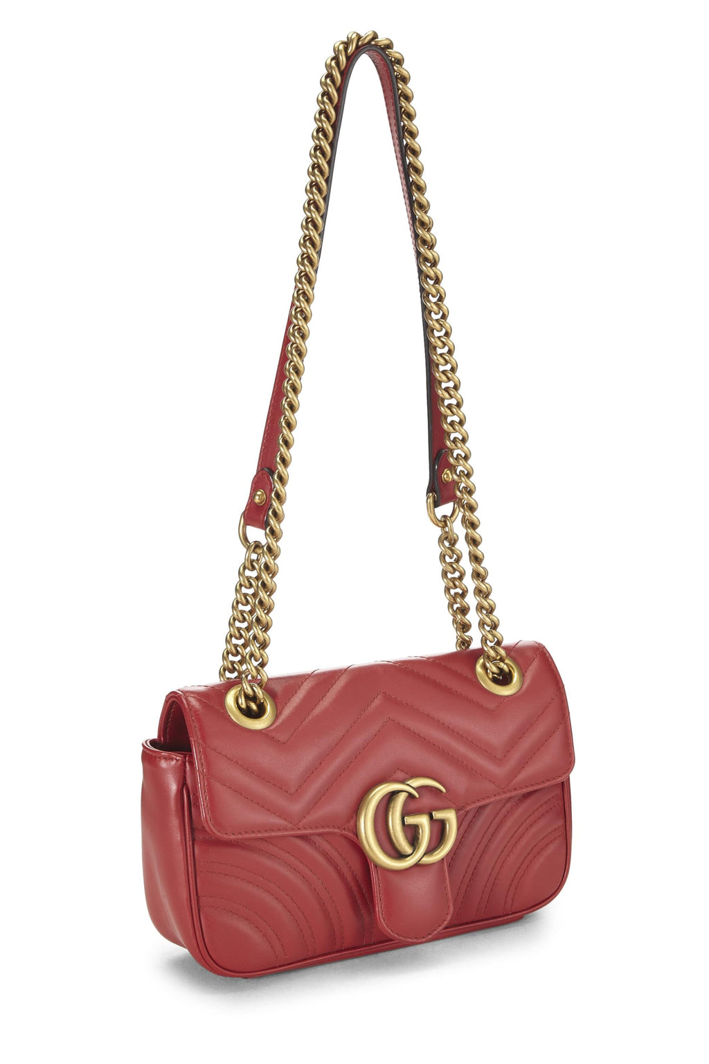 Gucci,  Red Leather GG Marmont Shoulder Bag Small, Red