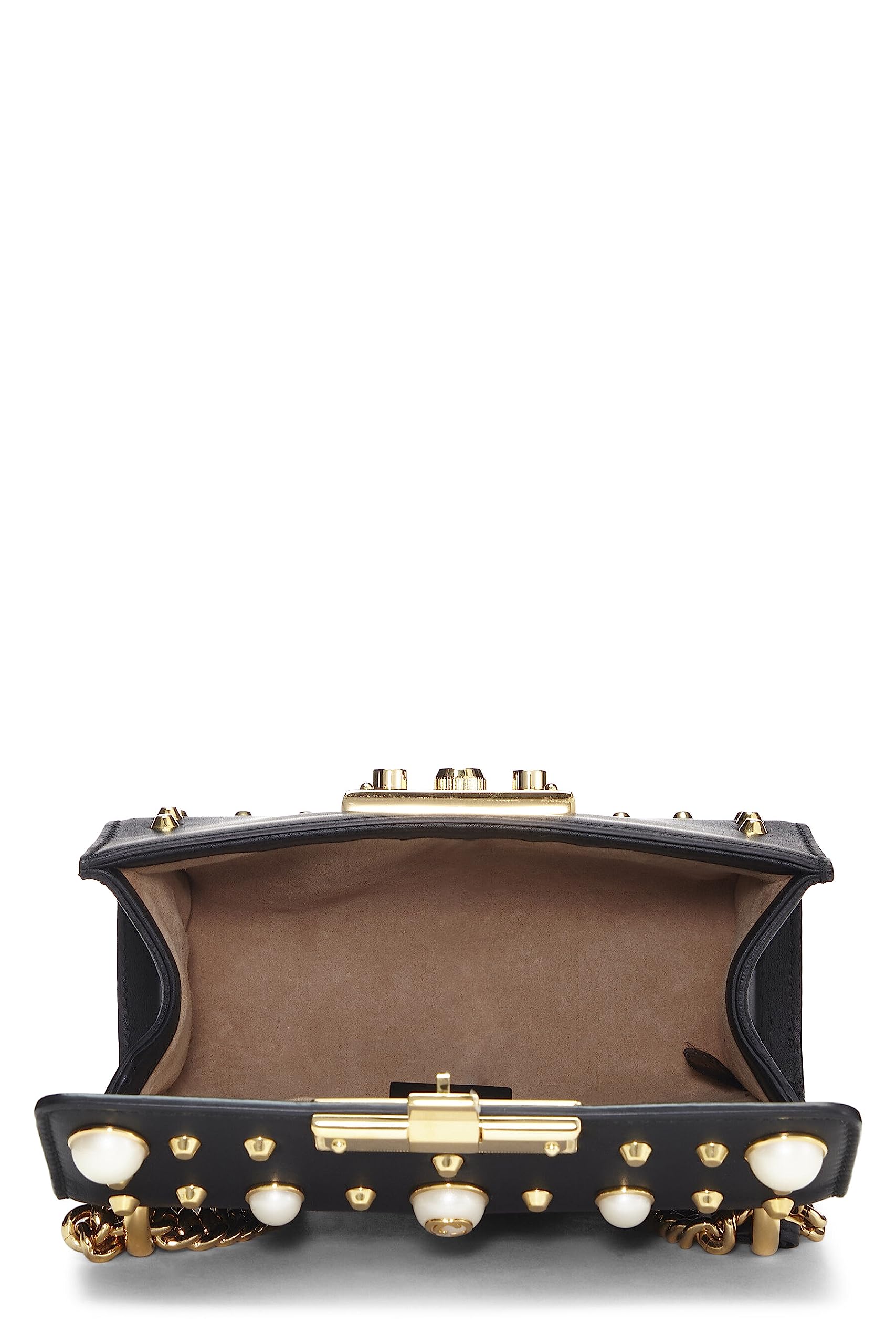 Gucci,  Black Leather Studded Padlock Shoulder Bag Small, Black