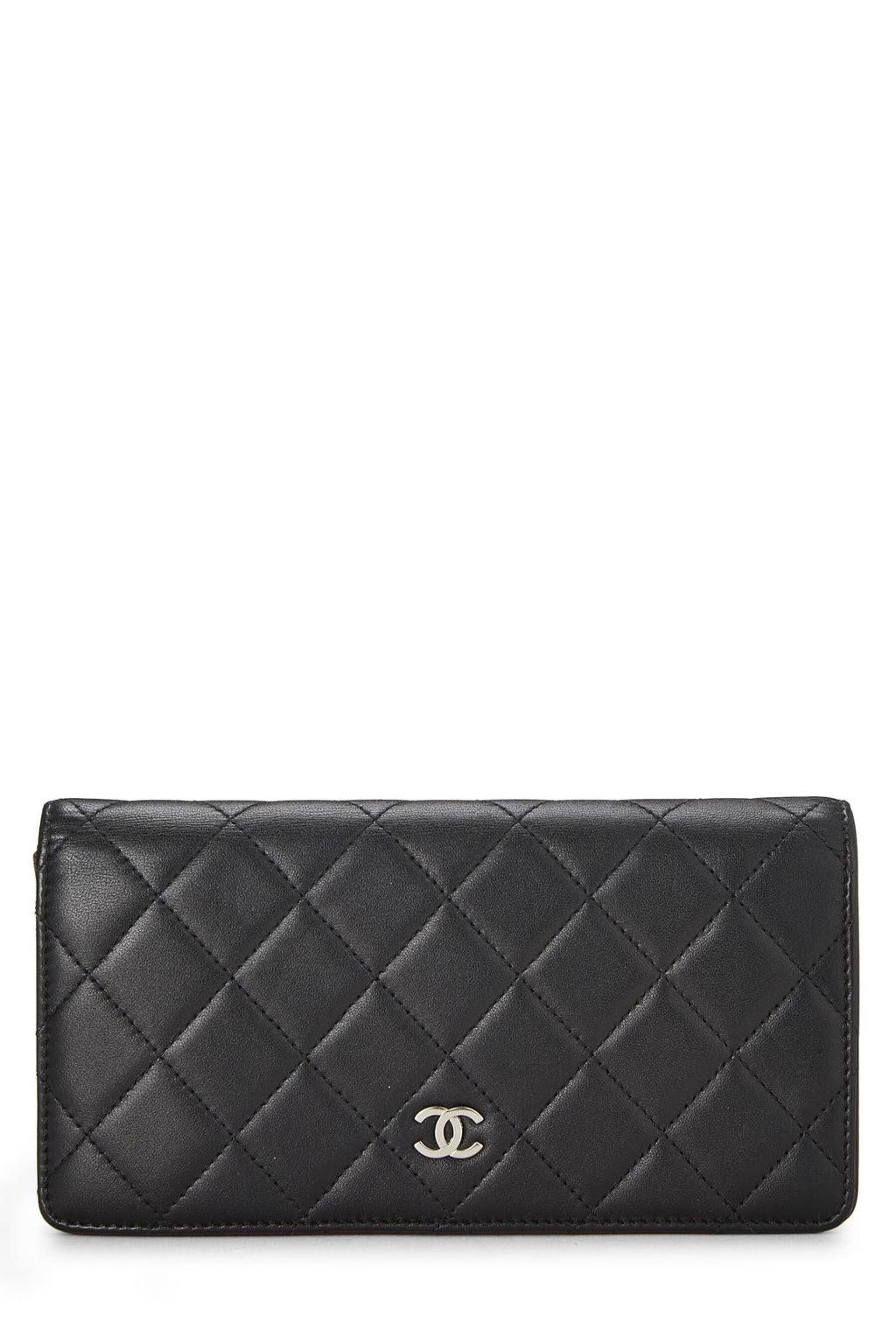 Chanel,  Black Quilted Lambskin Classic Long Flap Wallet, Black