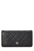 Chanel,  Black Quilted Lambskin Classic Long Flap Wallet, Black