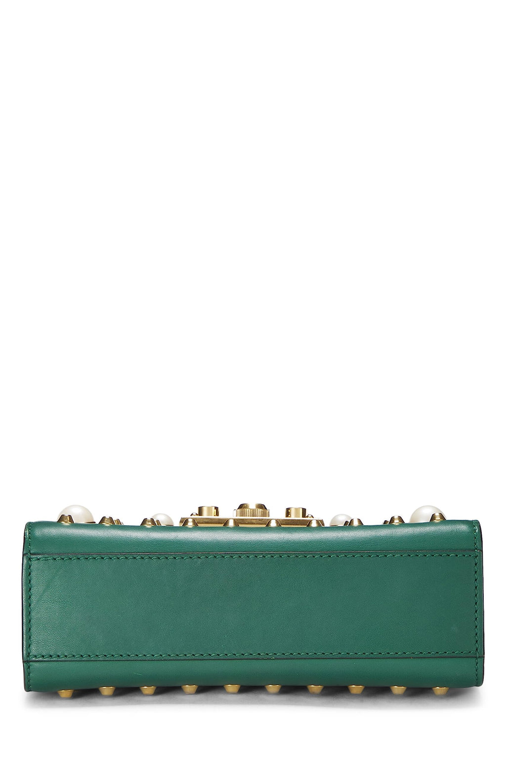 Gucci,  Green Leather Studded Padlock Shoulder Bag Small, Green