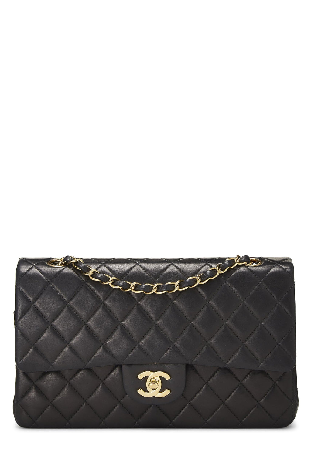 Chanel,  Black Quilted Lambskin Classic Double Flap Medium, Black